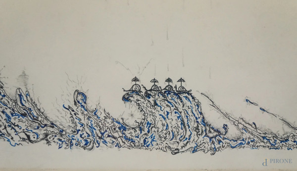 Senza titolo, tecnica mista su carta, cm 62,5x45, XX secolo, entro cornice.