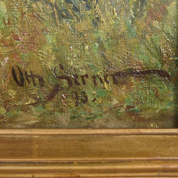 Teatro greco di Taormina, XIX-XX secolo, olio su tela, cm 84x123,5, firmato in basso a destra, en...