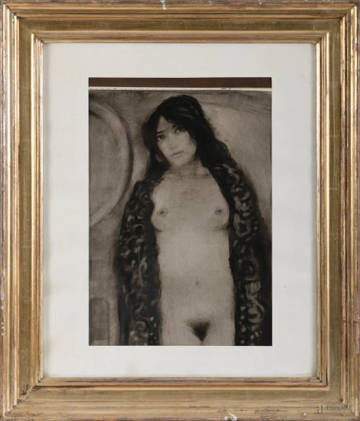 Nudo di donna, XX secolo, tecnica mista su carta, 46x31, entro cornice