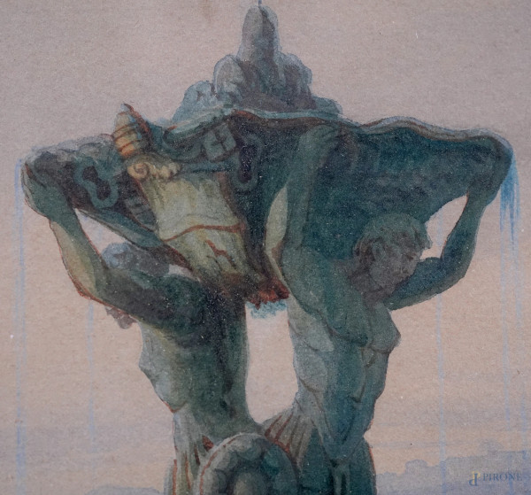 Foro Boario, acquerello su carta, firmato in basso a sinistra e datato 1858 in basso a destra, mi...