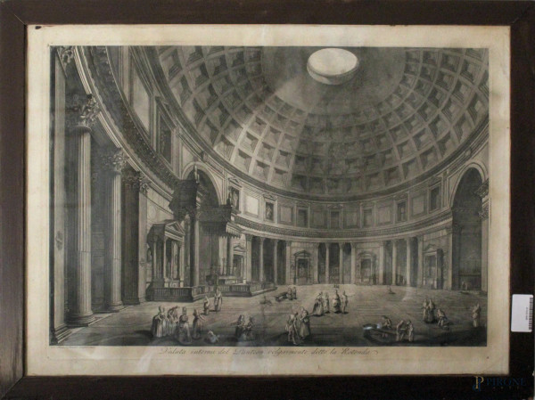 Pantheon, antica incisione, cm. 54x74, entro cornice.