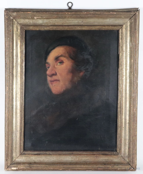Ritratto virile, XIX secolo, olio su tela, cm 47x37, entro cornice, (segni di usura)