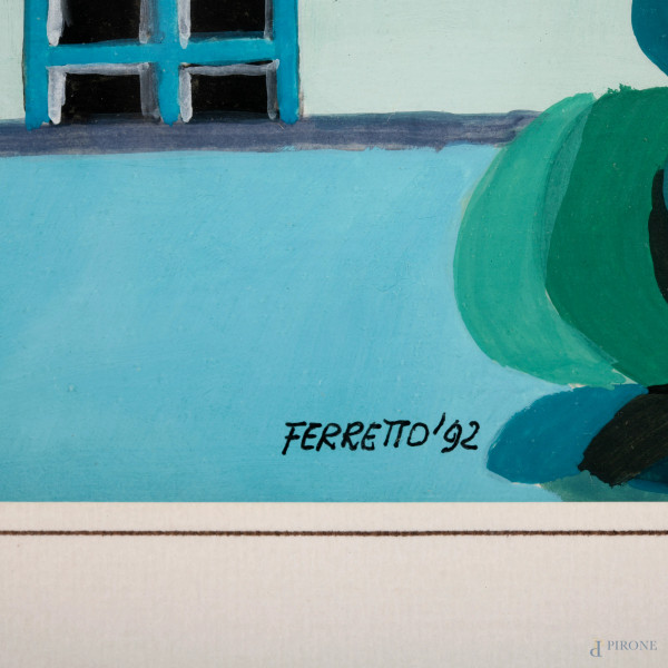 Lotto composto da cinque dipinti di Ferretto, misure massime cm 30x58 compreso passepartout