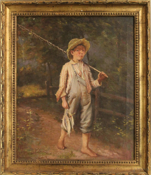 Fanciullo, olio su tela 42x34 cm, firmato, entro cornice.