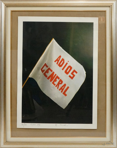 Bettino Craxi - Adios General, litografia, cm 70x50, ES.60/120, entro cornice.