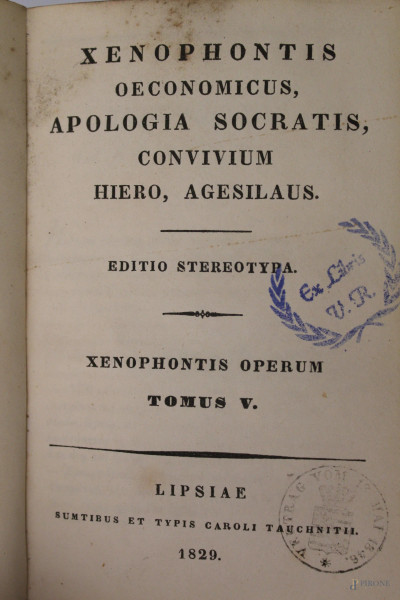 Lotto composto da tre volumi di edizione stereopica dei greci, 1839.