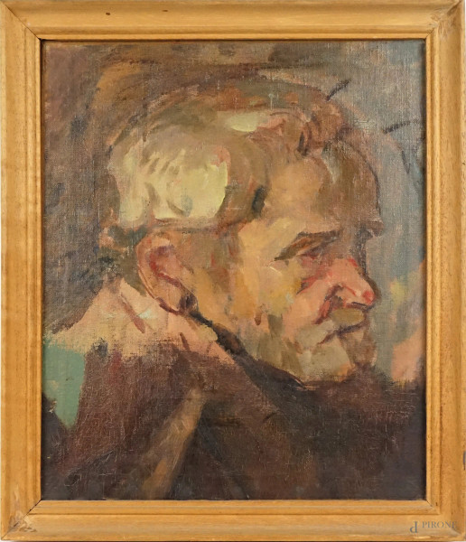 Ritratto d'uomo, olio su tela, cm 37,5x31, XX secolo, entro cornice.