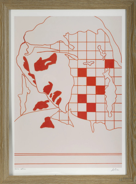 Tano Festa (Roma 1938 – Roma 1988), Michelangelo, serigrafia, cm 70x50 entro cornice, P.A., firmato in basso a destra