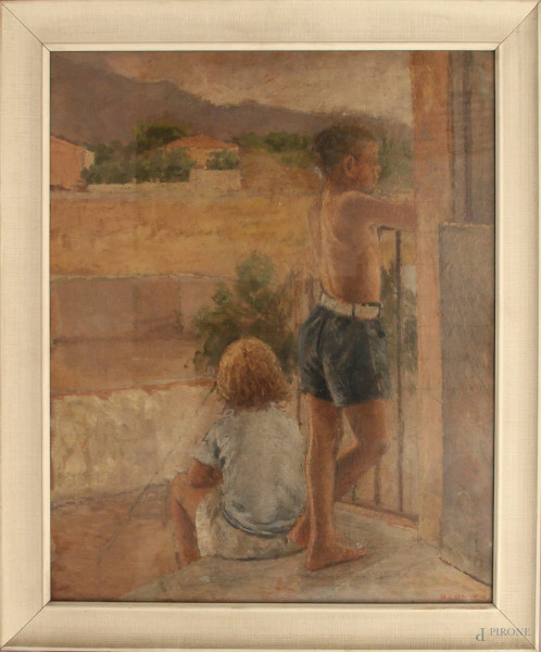 Domenico Colao - Fanciulli, olio su tavola, cm 53 x 44, entro cornice.