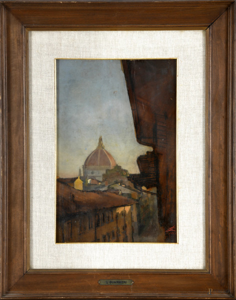 Scorcio di Firenze, olio su cartone, cm 33x21,5 entro passepartout e cornice, firmato con monogramma "LG 11955"