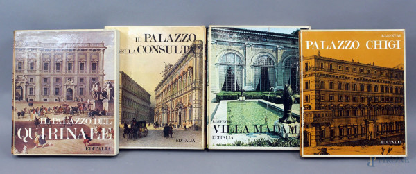 Lotto di quattro volumi: AA.VV., Il Quirinale, Palazzo della Consulta, Villa Madama, Palazzo Chigi, ed. Editalia, (difetti)