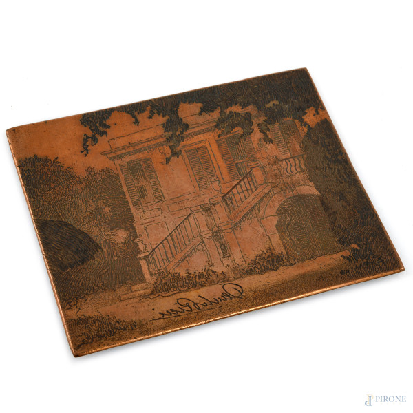 Dante Ricci - Scorcio di villa, lastra calcografica, cm 10x12,5, firmata in basso a sinistra, (segni di usura). 