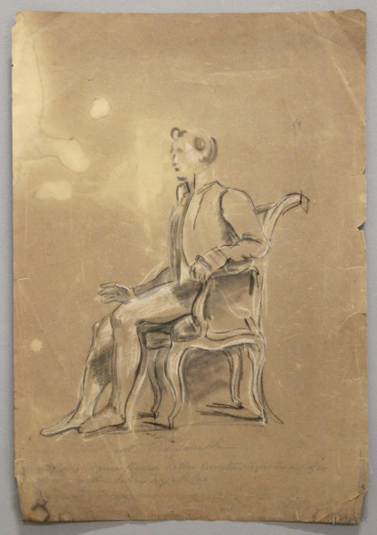 Personaggi, dipinto double face a tecnica mista su carta, 42x28 cm, XIX sec.
