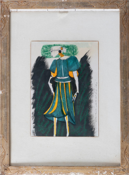 Remo Brindisi (1918-1996), Figura, tempera su carta applicata su cartone, cm 30x21, firmato a destra, (segni di usura)