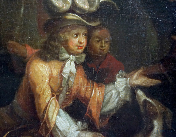 Scuola olandese del XIX secolo, La buona ventura, olio su tavola, cm 40,5x29,5, entro cornice