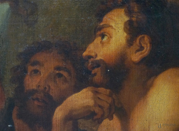 Venere chiede a Vulcano di forgiare l’armatura di Enea, olio su tela, cm 143x111 circa, entro cor...