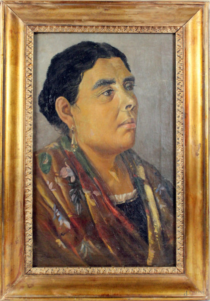Ritratto di donna, olio su tela, cm 50x30, firmato A.Piccinni, entro cornice