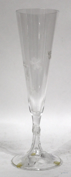 Bicchiere in vetro Lalique con foglie a rilievo, H 25 cm.