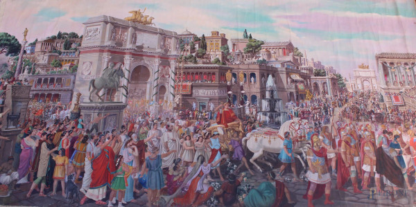 Marcia trionfale su Roma, olio magro su tela, 588x280 cm, Francescangeli Enrico