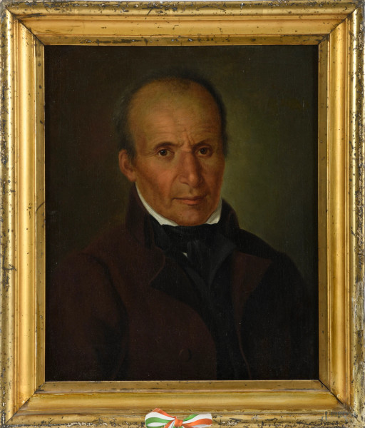 Ritratto virile, XIX secolo, olio su tela, cm 34x28 entro cornice, ( lieve craquelure)