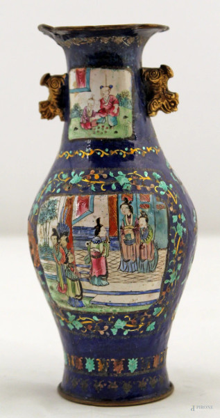 Vasetto in metallo e smalto, arte cinese XIX sec, h. 16 cm