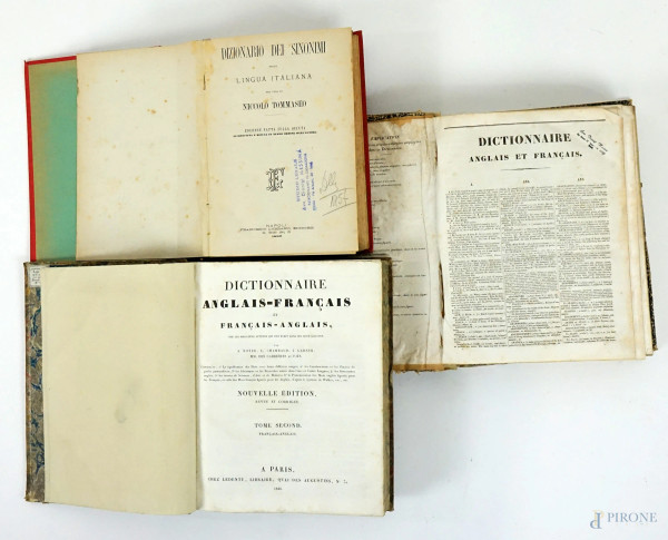 Lotto di tre dizionari del XIX secolo, (difetti)