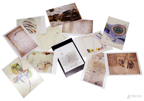 Gastone Novelli Collezione completa di 12 cartoline con opere del Maestro realizzate in occasione...