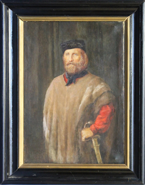 Ritratto di Garibaldi, olio su tela, cm 48 x 33, entro cornice.