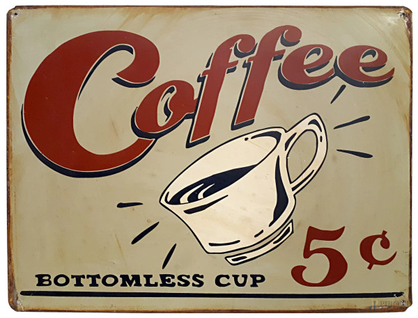 Insegna vintage Coffee in banda stagnata (latta) serigrafata, cm 40x30