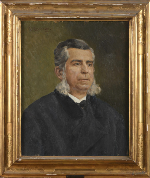 Umberto Coromaldi (1870-1948), Ritratto virile, olio su tela, cm 63x50, firmato in alto a sinistra, entro cornice