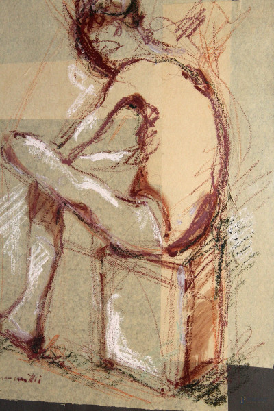 Franco Marzilli - Ragazza seduta, tecnica mista su carta 68x48 cm, entro cornice.