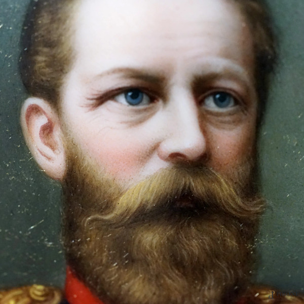 Miniatura raffigurante il ritratto di Federico III di Prussia, XIX secolo, cm 7,2x5,8 entro custo...