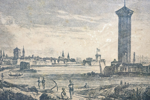 Lotto di tre stampe di epoche diverse raffiguranti vedute, misure max cm 21x29, entro cornici, (d...