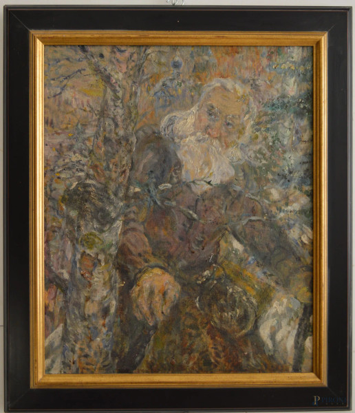 Ritratto d'anziano, olio su tavola 54x67 cm, entro cornice.