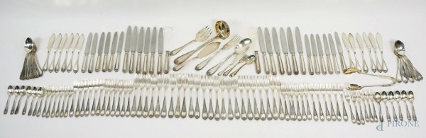 Servizio di posate in argento, XX secolo, peso netto gr. 6760
