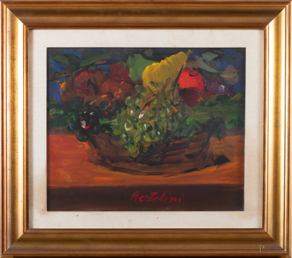 Giuseppe Bertolini, Natura Morta, olio su tela, cm 50x60, firmato in basso e al retro, entro cornice