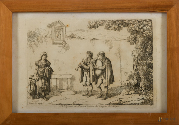 Lotto di 24 incisioni di Bartolomeo Pinelli, cm 23x36 entro cornice, (difetti, gore e tracce di u...