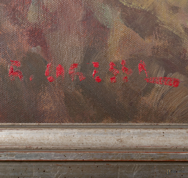 Rinaldo Caressa (Roma, 1929 – 2009), Colli sabini, olio su tela, firmato in basso a sinistra "R. ...