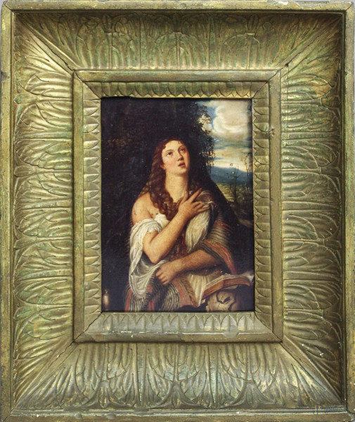 Maddalena, dipinto ad olio su tavola, cm 22 x 16, XVIII sec., entro cornice.