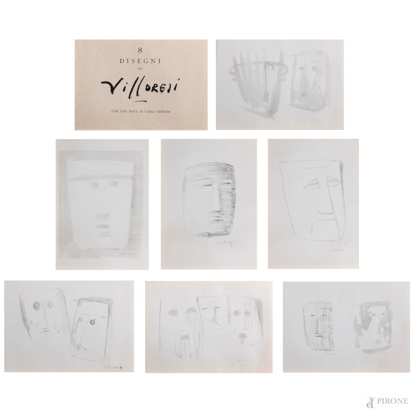 8 disegni di Villoresi con una nota di Carlo Bernari", (segni di usura, tracce di umidità, bruniture, lacerazioni)