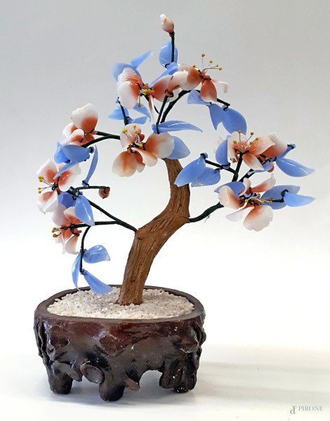 Bonsai vintage di arte cinese realizzato con mix di pietre burattate in varie tonalità di colore, altezza cm 35 circa
