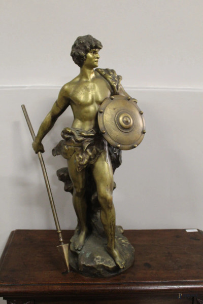Guerriero, scultura in bronzo, firmata Louis Moreau, h. 59 cm 