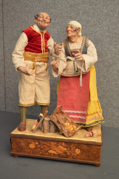 Figura da presepe in terracotta poggiante su base, h. 47 cm.