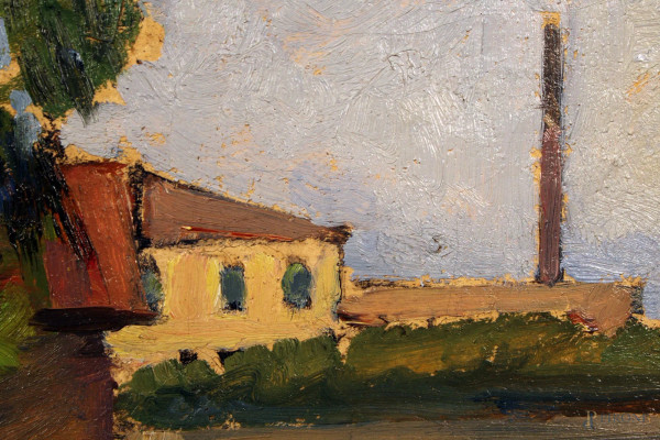 Scorcio di paesaggio Fasano, olio su tela, 50x40 cm, entro cornice, (riporta etichetta nel retro di esposizione dell'autore C.Barbieri)