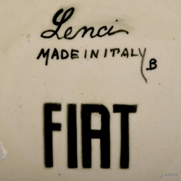 Produzione Lenci per Fiat Torino, anni Cinquanta, Portabonbon in ceramica policroma con coperchio...
