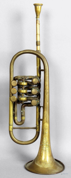 Tromba in ottone, lunghezza 35 cm, XX secolo, (difetti).