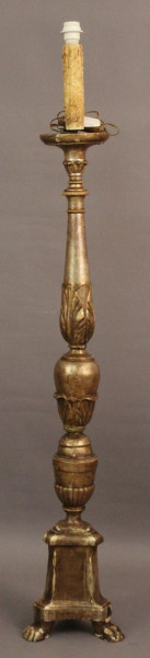 Lampada da terra in legno dorato, XIX sec, h. 183