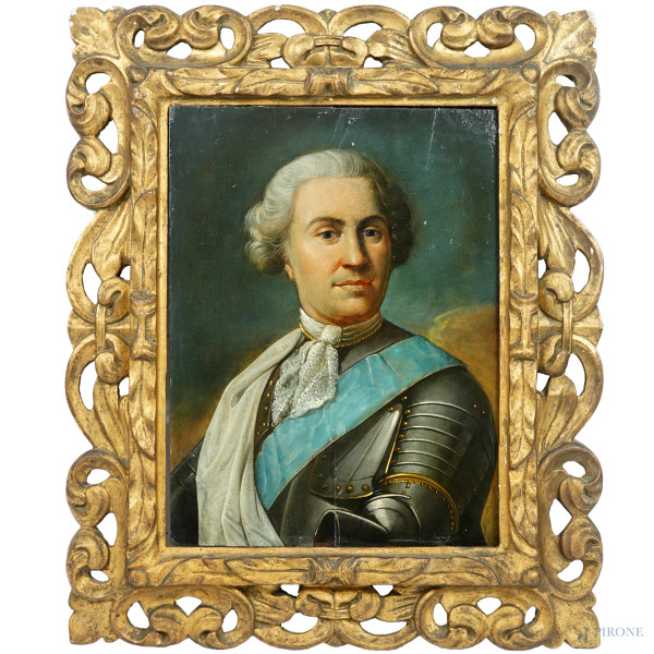 Ritratto del maresciallo Maurice de Saxe (da Maurice Quentin de La Tour, 1704 –  1788), XIX secolo, olio su tavola, cm 44,5x34,5, entro cornice