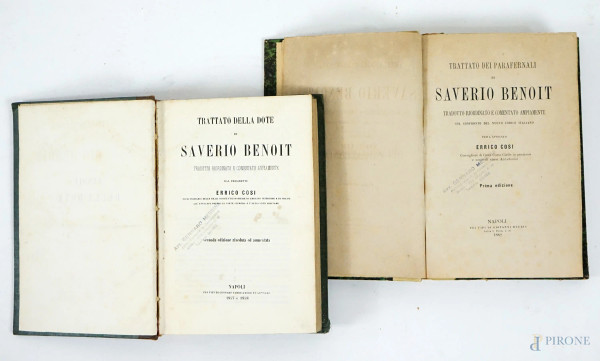 Lotto di due volumi di Saverio Benoit, Napoli, XIX secolo, (difetti)