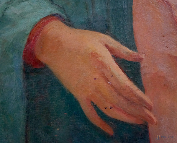 Madonna con Bambino, olio su tela, cm 90x60, firmato in basso a destra, entro cornice